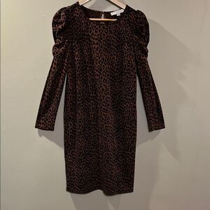 LOFT Brown Leopard Long Sleeve Dress